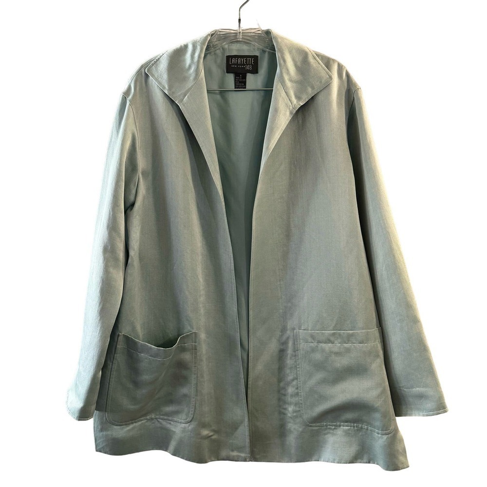 Lafayette 148 New York Linen Silk Open Front Blazer Jacket Size 8 USA Made